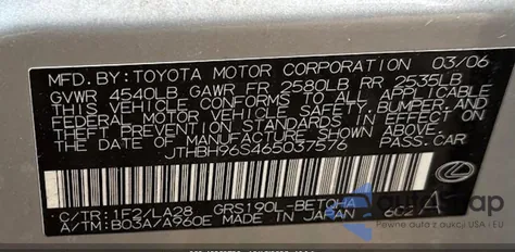 2006 Lexus Gs 300 from USA, damaged, VIN JTHBH96S465037576